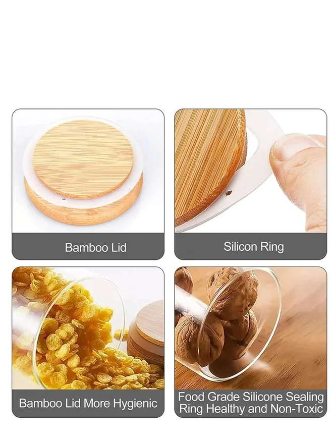 1Chase 1CHASE 10-Piece Borosilicate Glass Storage Jars With Bamboo Lids 290ml